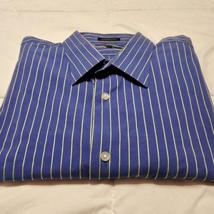 Express 1MX XXL Modern Fit Blue Striped Dress Shirt